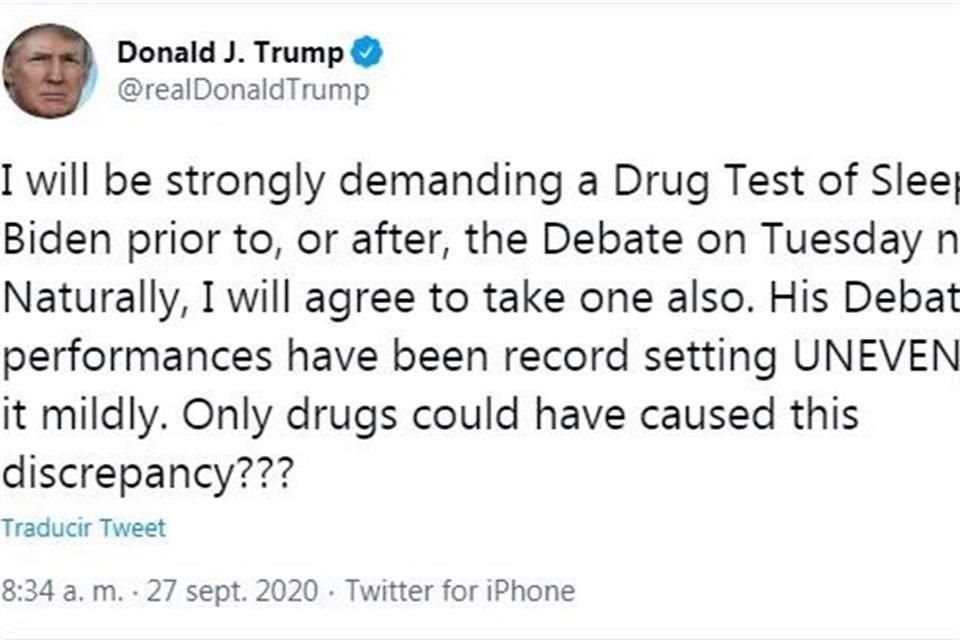 Trump ha puesto en duda, en múltiples ocasiones, el estado físico de Biden, debido a su edad, y ha dicho que si el demócrata se hiciera con la Casa Blanca, no tendría la energía para dirigir al país.