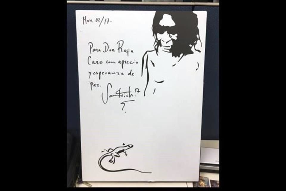 El dibujo está firmado por Santrich y enviado al capo Rafael Caro Quintero, con fecha del 2 de noviembre de 2017.