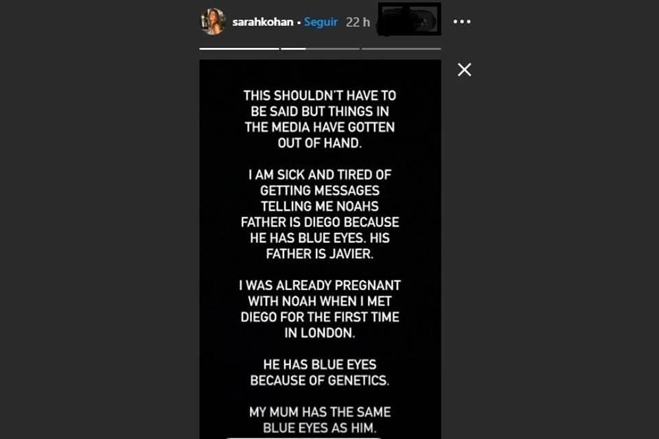 Esto es lo que publicó Sarah Kohan en su cuenta de Instagram y pidió no meterse más con su familia.