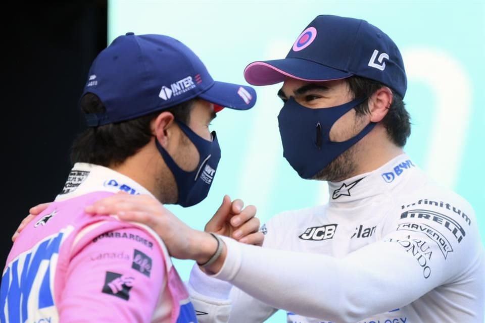 Pérez y Stroll se felicitaron al final de la quali.