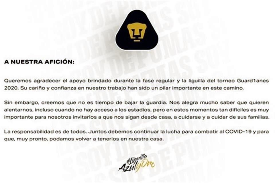 Este es el comunicado que emitió la directiva de Pumas.