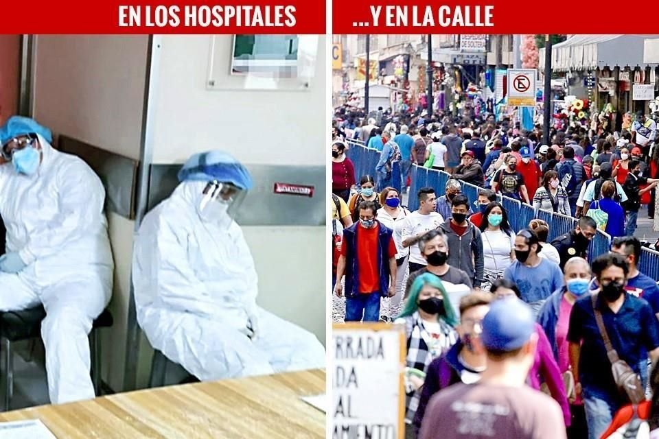 Mientras personal médico está exhausto, la población abarrota las calles del Centro Histórico de la CDMX.