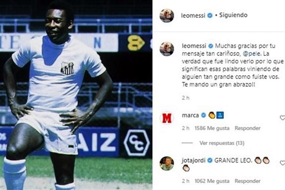 Con esta imagen agradeció Messi a Pelé por su mensaje.