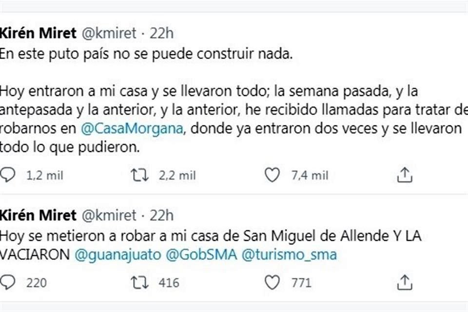 El último, ocurrido el domingo cuando entraron a vaciar su casa en San Miguel de Allende, se sumó al de hace un año cuando entraron a robar a la heladería.