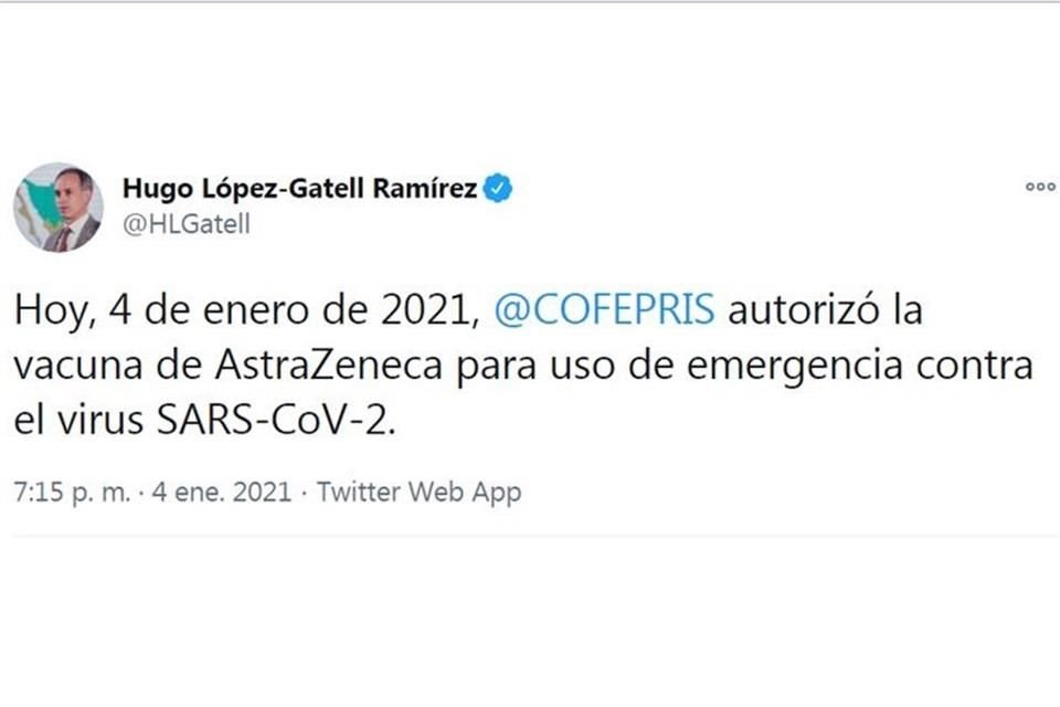 Cofepris autorizó la vacuna de AstraZeneca para uso de emergencia contra Covid-19, informó Ssa.