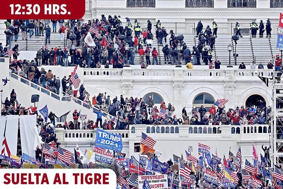 Los seguidores de Trump llegar al Capitolio y comienza la invasión. Tras los enfrentamientos, anoche se reportó un saldo de 4 muertos y 52 detenidos.