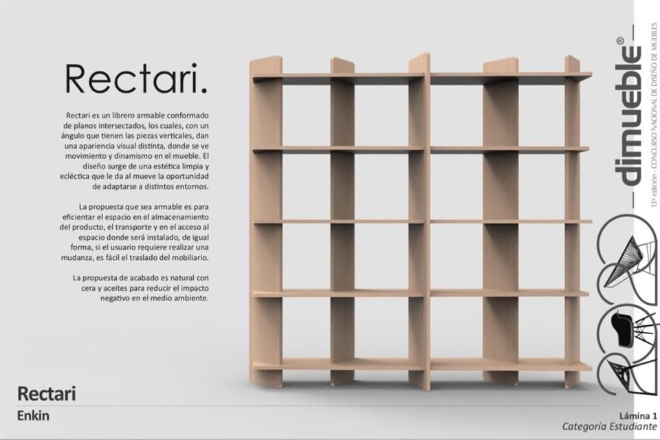 Luis Armando Domínguez, alumno de la UAM, triunfó en un concurso nacional de muebles con 'Rectari', su librero minimalista y sustentable.
