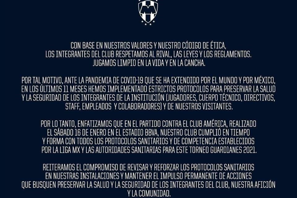 Rayados envió un comunicado en el que se defendió de las acusaciones del América.