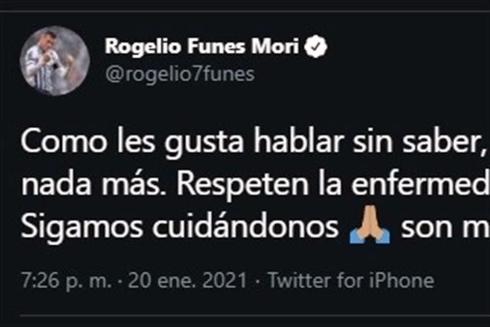 Funes Mori comentó en su mensaje que a la gente le gusta hablar por hablar y alimentar así el morbo.