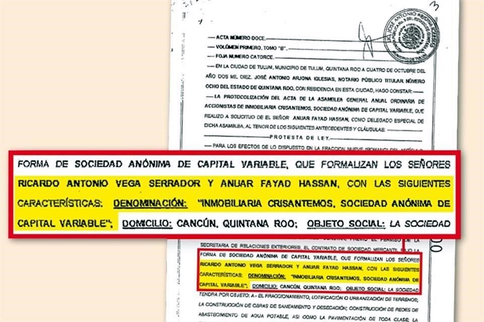 Vega reconoció haber vendido Inmobiliaria Crisantemos a Garibay.