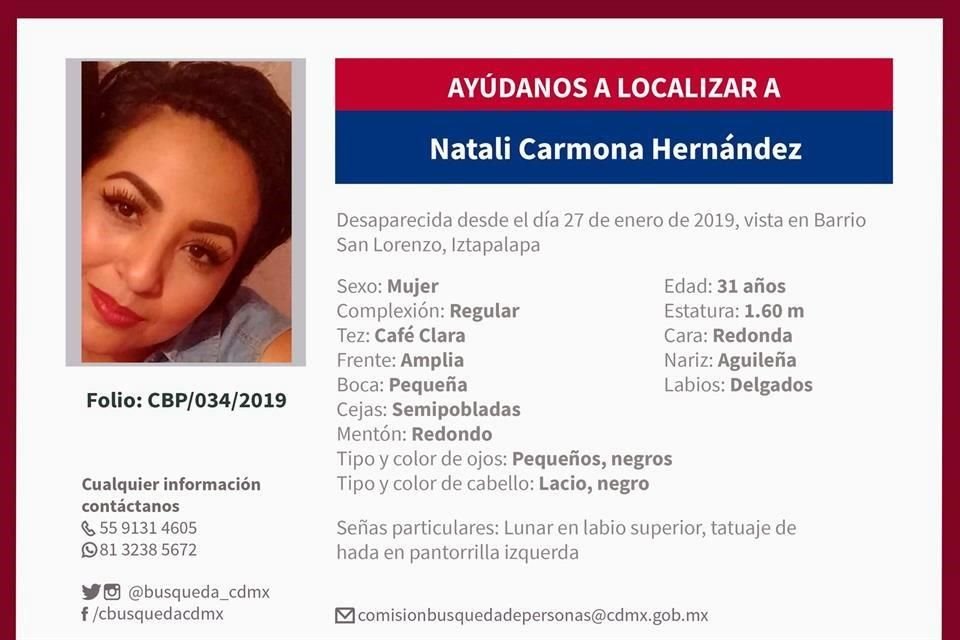 Natali Carmona Hernández, desapareció, el 27 de enero de 2021, después de que su novio pasó por ella para ir a Puebla.