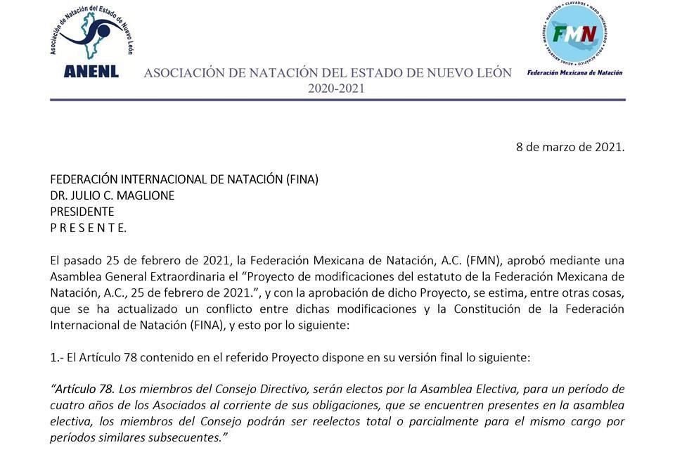 La Asociación de Natación de NL dirigió una carta a la FINA ante un posible cuarto mandato al hilo de Kiril Todorov al frente de la FMN.