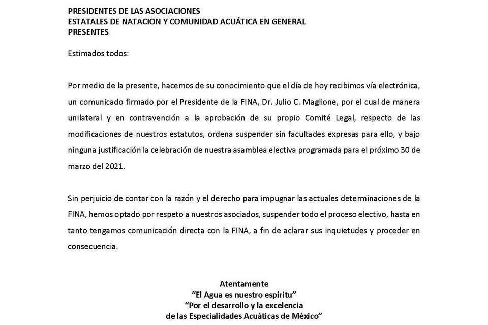 Este fue el comunicado en el que se anunció la suspensión del proceso electivo.