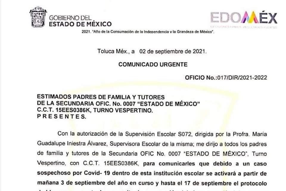 En Toluca, una secundaria fue cerrada por 14 días debido a la detección de casos sospechosos de #Covid_19.