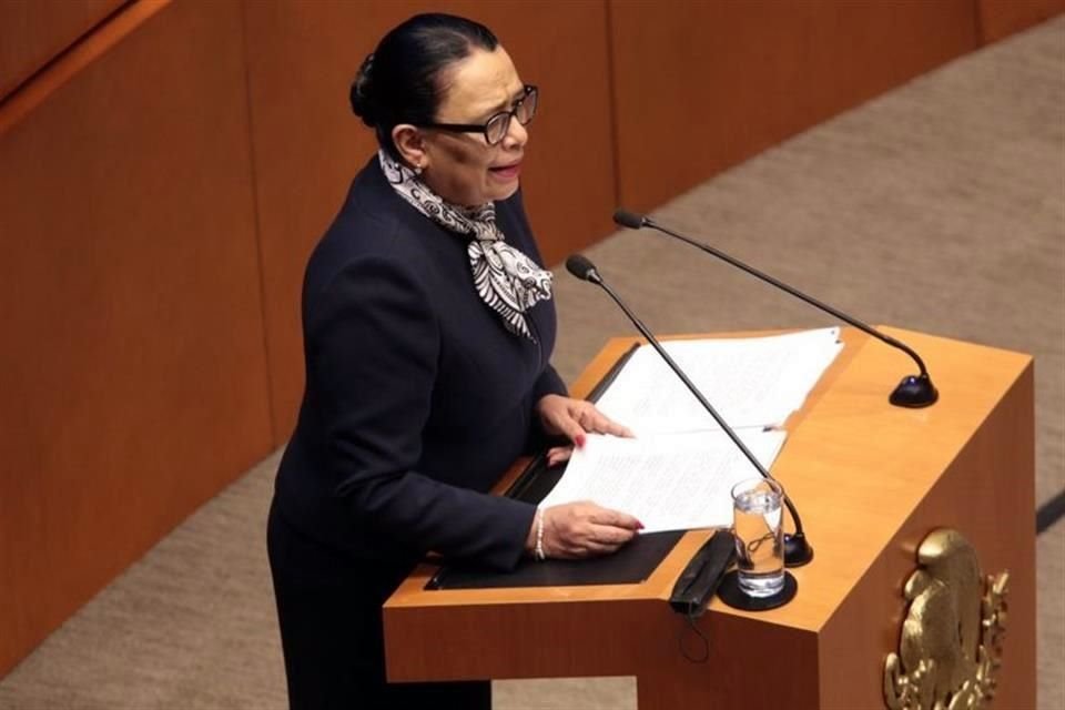 Rosa Icela Rodríguez, titular de la SSPC, en comparecencia ante el Senado.