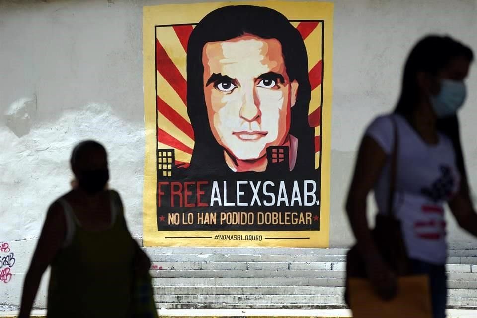 El empresario Alex Saab en un cartel puesto por simpatizantes del Gobierno de Venezuela, en Caracas.