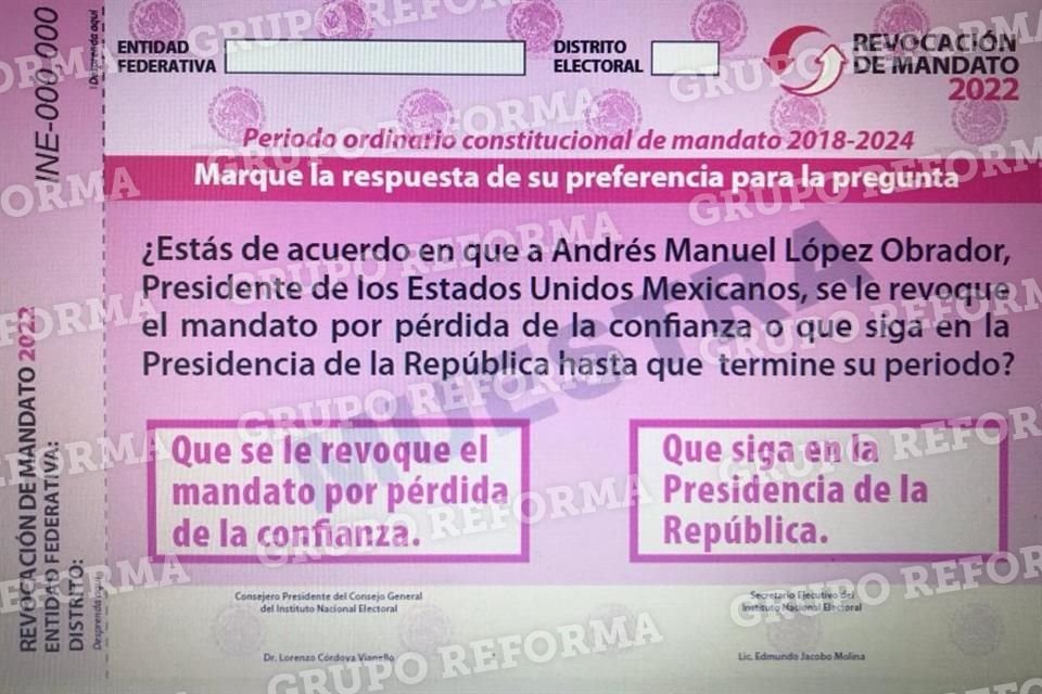 Esta es la boleta para la revocación aprobada por el INE.