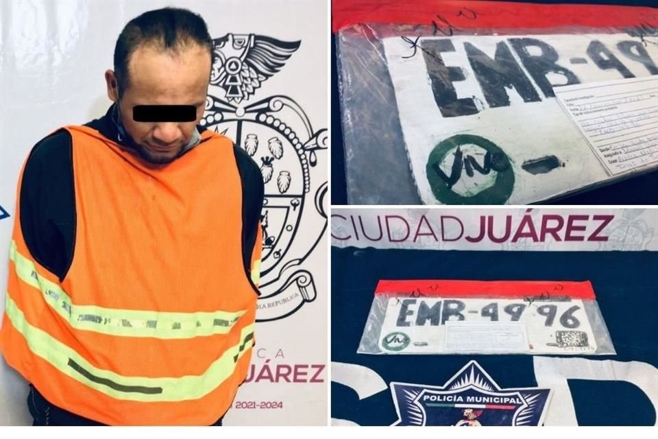 Un automovilista fue detenido por policías en Ciudad Juárez por circular con placas que elaboró él mismo con un marcador.