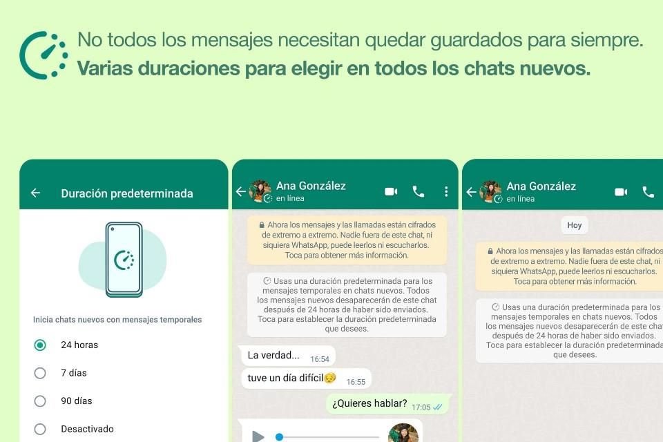 Los usuarios podrán elegir entre 24 horas, siete o hasta 90 días para que se eliminen sus chats de forma automática.