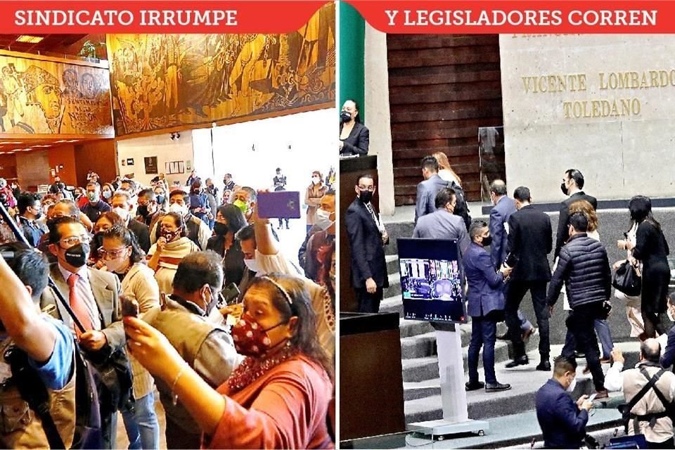Trabajadores sindicalizados protestaron porque la Cámara de Diputados no les pagará los impuestos por sus bonos. Los legisladores suspendieron la sesión y corrieron para evitar ser retenidos.