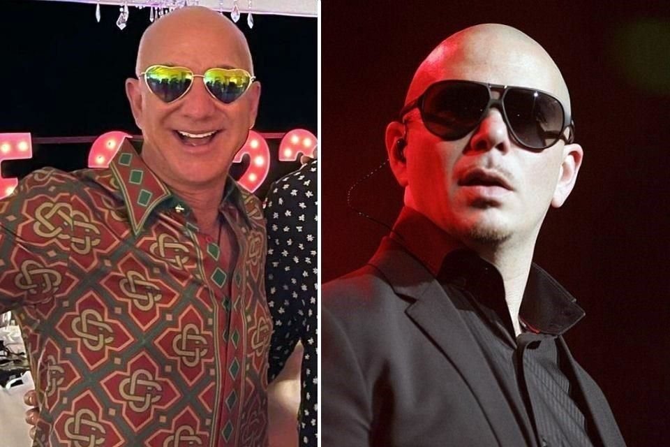 Según varios internautas, el empresario Jeff Bezos (izq.) se parece cada vez más al rapero Pitbull (der.); estas fotos de Año Nuevo serían prueba de ello.