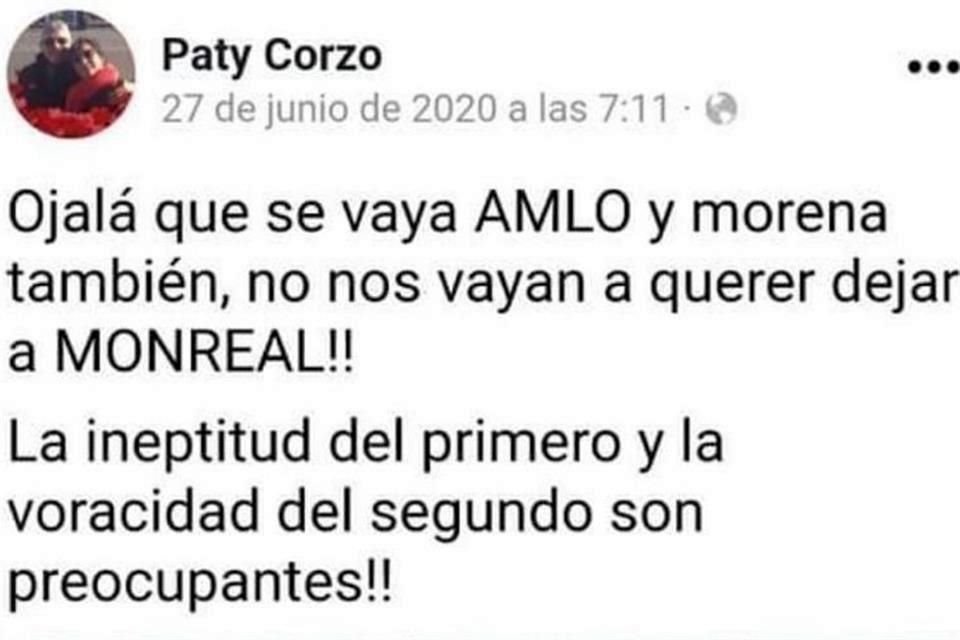 Un mensaje publicado en junio pasado en redes sociales por Patricia Corzo, esposa de Granda.