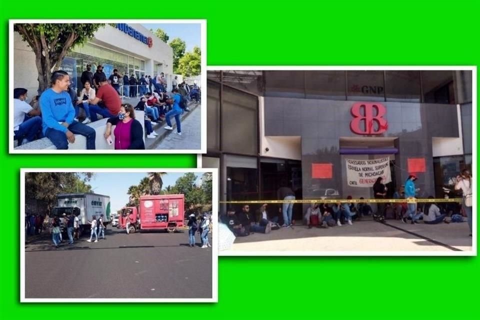 Integrantes de la CNTE, así como normalistas, bloquearon cajeros y sucursales bancarias en Morelia, Michoacán.