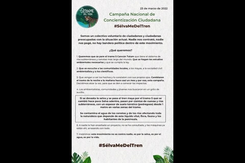 Artistas aseguraron que nadie los contrató para pronunciarse en contra del Tren Maya en la campaña #SélvameDelTren.