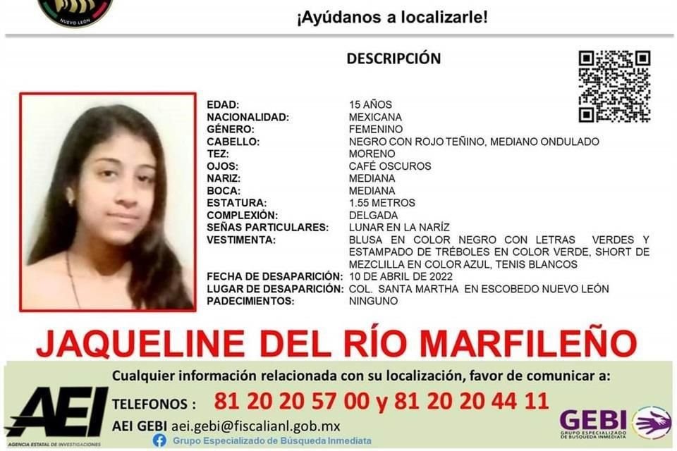 Jaqueline Del Río Marfileño fue vista por última vez en Escobedo.