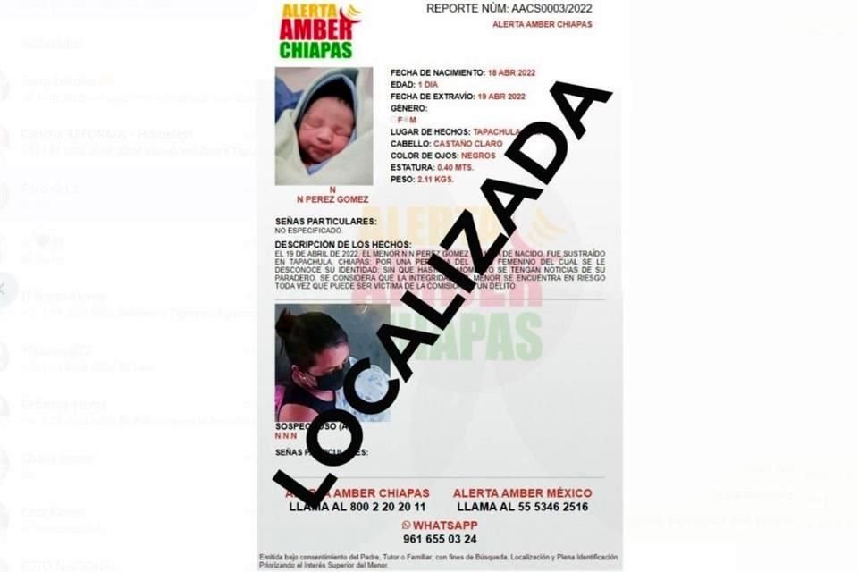 Autoridades recuperaron al bebé que fue robado de hospital del IMSS en Tapachula, Chiapas.