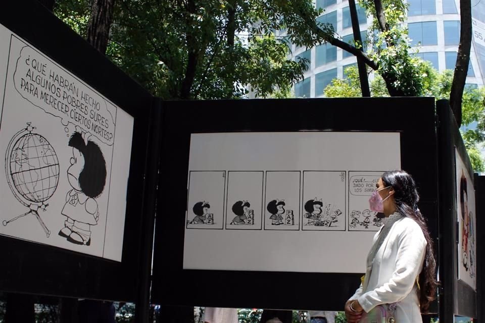 El origen de Mafalda podrá conocerse en la muestra montada en el Paseo de las Culturas Amigas, sobre Paseo de la Reforma, hasta el 13 de julio.