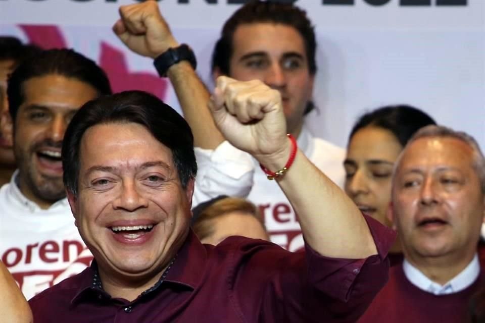 Mario Delgado Presidente MORENA, durante la conferencia de prensa del domingo en que dio resultados preliminares de las votaciones del 5 de junio.