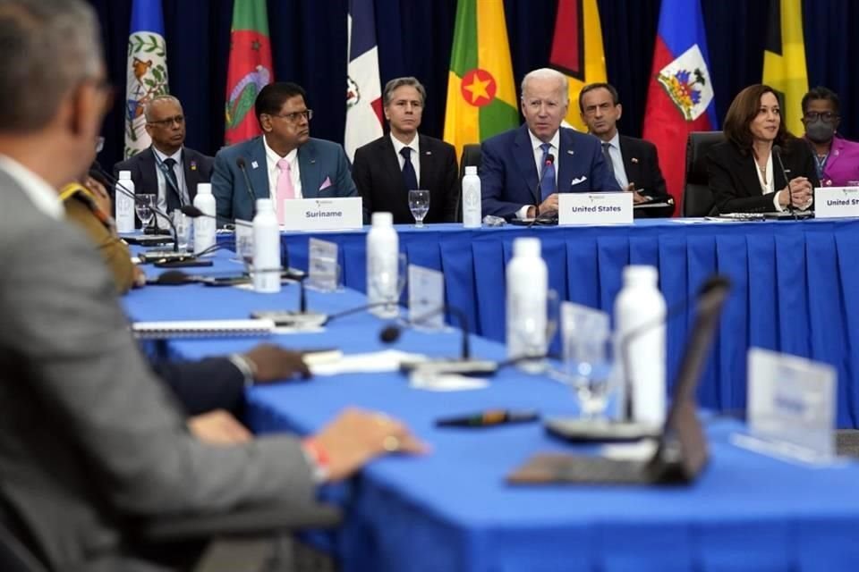 El Presidente de EU, Joe Biden, habla durante un evento con los países del caribe en la Novena Cumbre de las Américas.