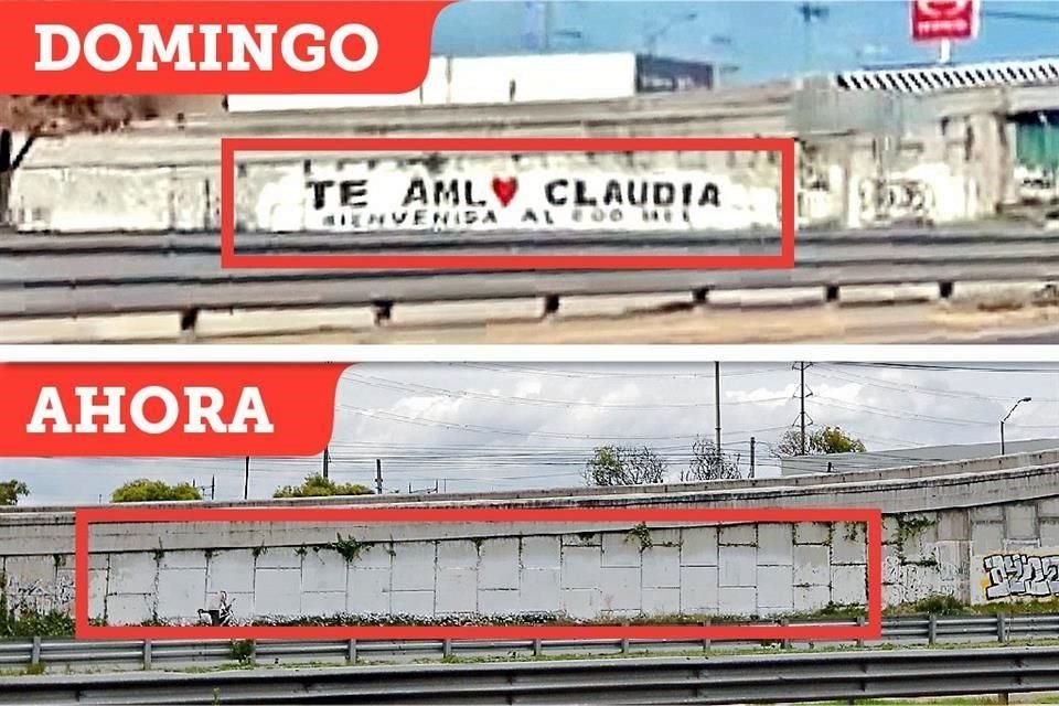 Las pintas que hacían referencia a Claudia Sheinbaum fueron cubiertas con pintura blanca.