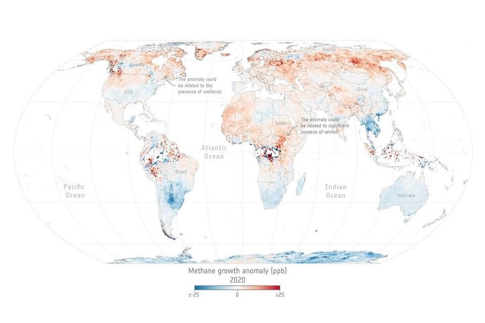 La concentración de metano en la atmósfera creció en 2020 a pesar de la pandemia del Covid-19, informó Agencia Espacial Europea.