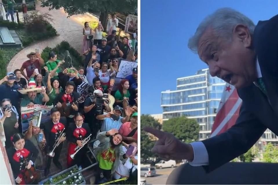 El Presidente escuchó serenata que le llevaron paisanos hasta el hotel donde se hospeda en Washington y ofreció defenderlos.