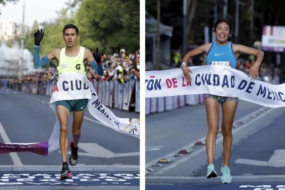 José Luis Santana y Mayra Sánchez cruzando la meta.