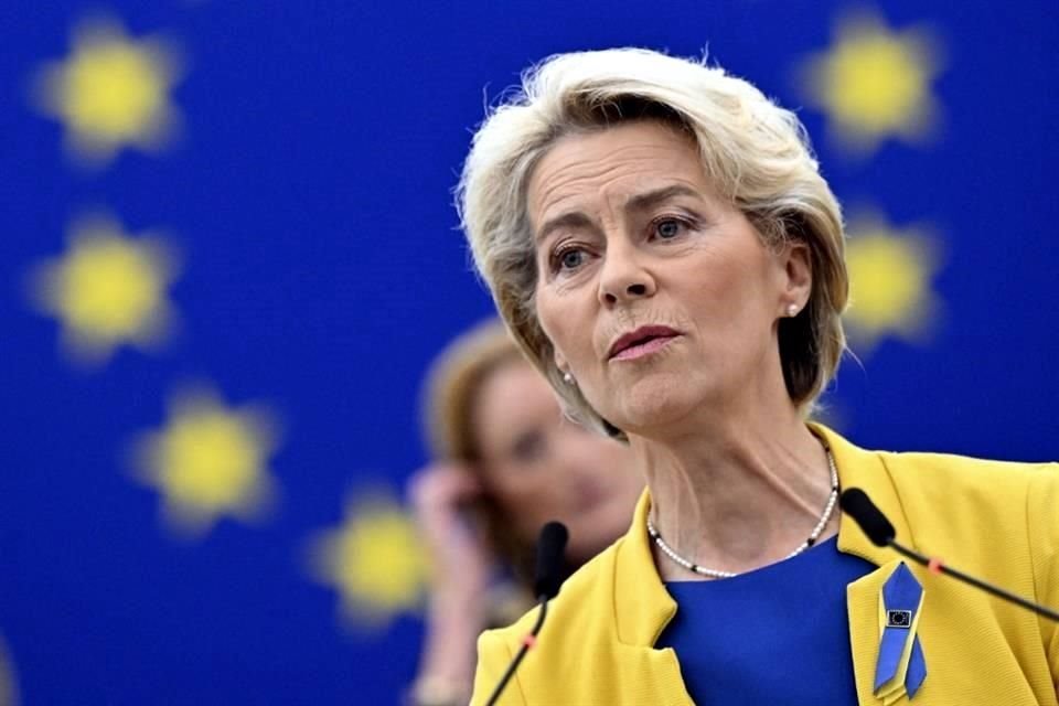 La presidenta de la Comisión Europea, Ursula von der Leyen, durante su participación en el Parlamento Europeo.