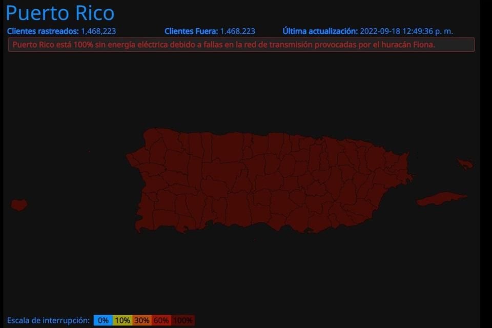 El sitio poweroutage mostraba que el 100 por ciento de Puerto Rico estaba sin luz.