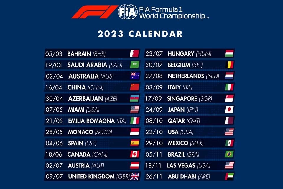El calendario completo con las 24 carreras de la Temporada 2023.