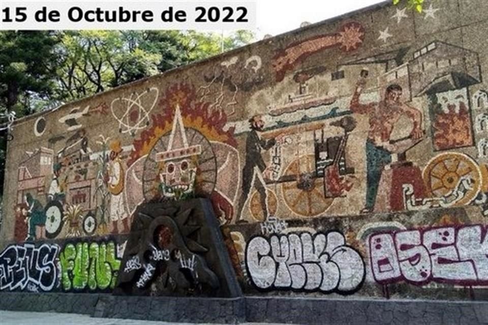 'Sol de fuego', mural del artista Jorge Best, fue dañado la madrugada del sábado 15 de octubre por cuatro personas que realizaron pintas en la sección inferior de la obra.