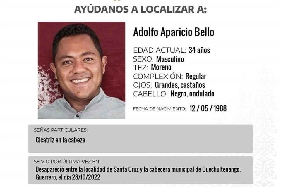 Ficha emitida para la localización de Aparicio Bello.