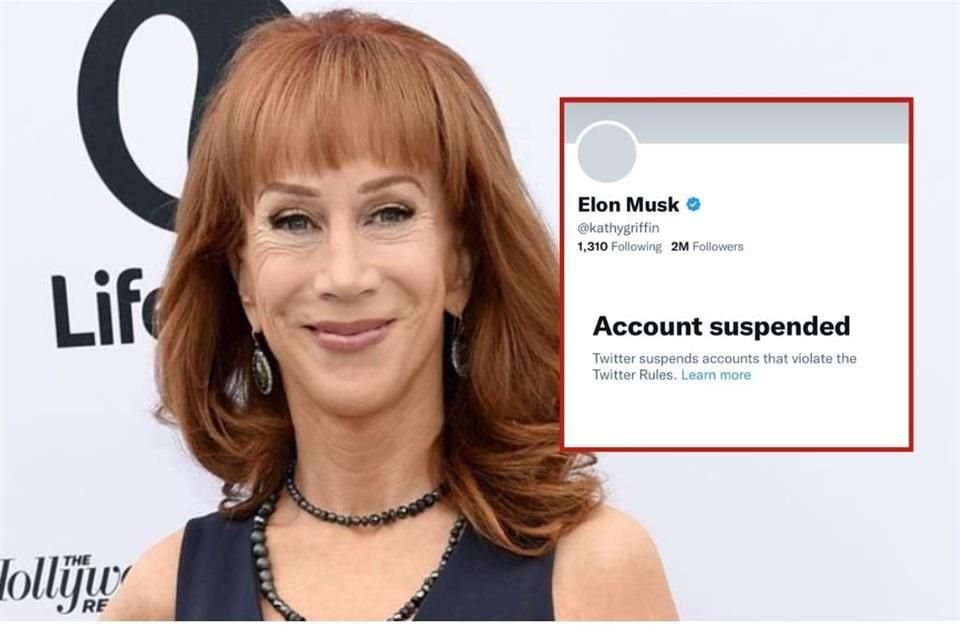Tras anunciar cambios contra suplantación de identidad, Twitter suspendió la cuenta de la actriz Kathy Griffin por usar nombre de Elon Musk.