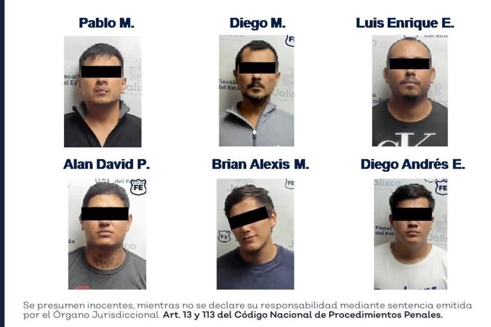 Pablo M., Diego M, Luis Enrique E., Alan David P., Brian Alexis M. y Diego Andrés M., fueron detenidos luego de atacar y querer sobornar a elementos de la Fiscalía de Jalisco.