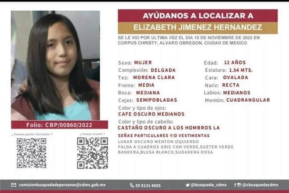 Elizabeth Jimenez desapareció luego de descender del transporte escolar de la Secundaria 111, que la llevaría a su casa en Colinas del Sur.