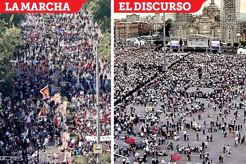 La contramarcha oficial, encabezada por AMLO, transcurrió entre el desorden y un mitin de 105 minutos ante un Zócalo que no se llenó.