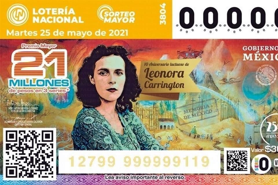 En el 10 aniversario luctuoso de Carrington, la Lotería Nacional lanzó un billete conmemorativo para un sorteo que se celebrará este martes.