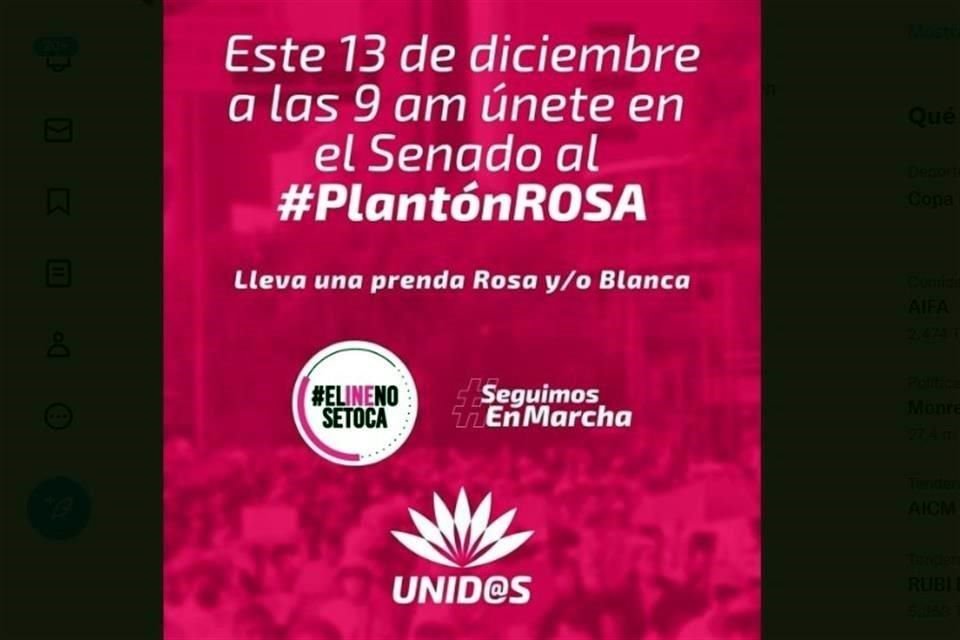 Colectivos de ciudadanos convocaron a un plantón frente al Senado este martes 13 de diciembre a las 9:00 horas.