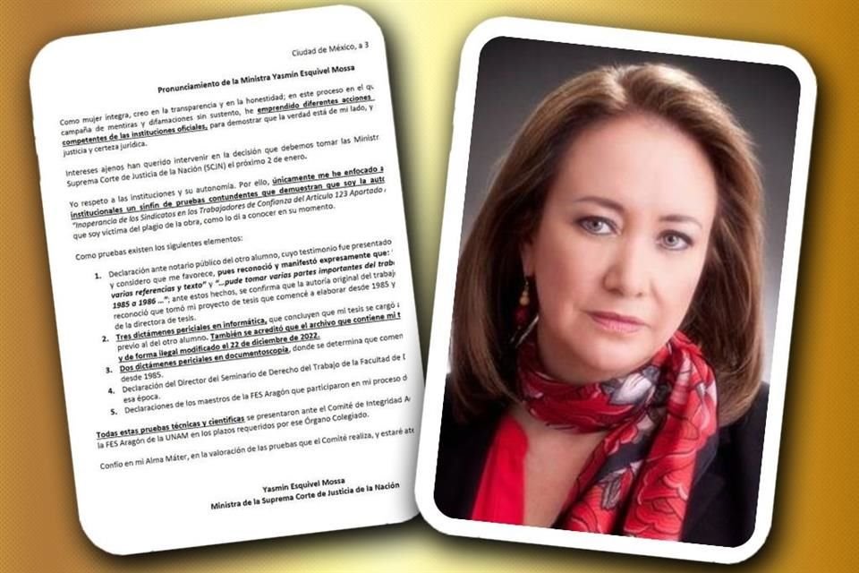 La ministra Yasmín Esquivel lanzó un pronunciamiento en redes sociales.