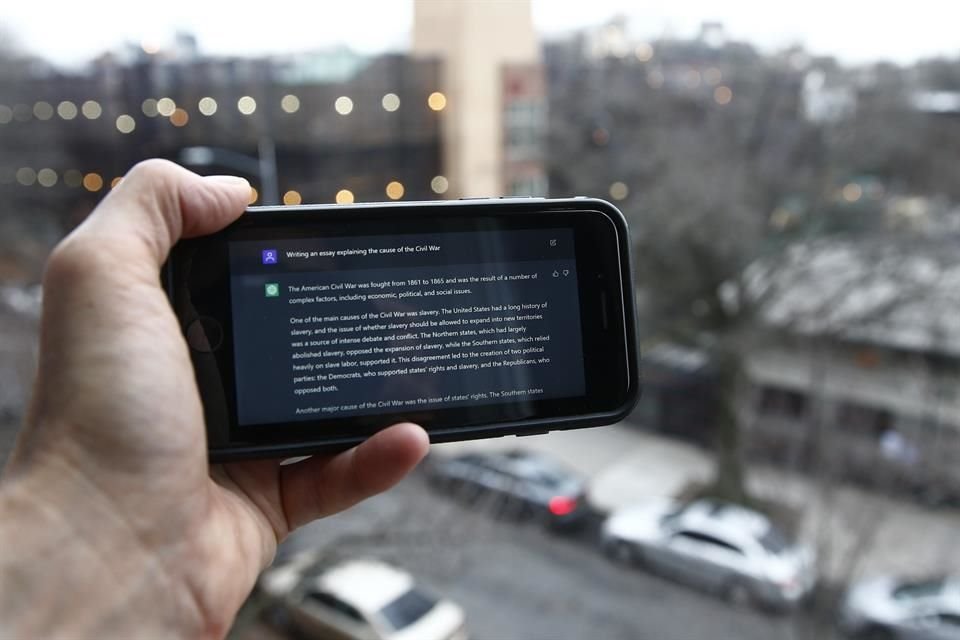 A ChatGPT prompt is shown on a device near a public school in Brooklyn, New York, Thursday, Jan. 5, 2023.